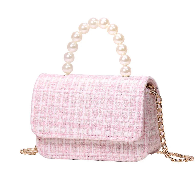 Childrens bag small bag spring and summer girl messenger bag Princess pearl handbag cotton and hemp fashion shoulder bag 250219