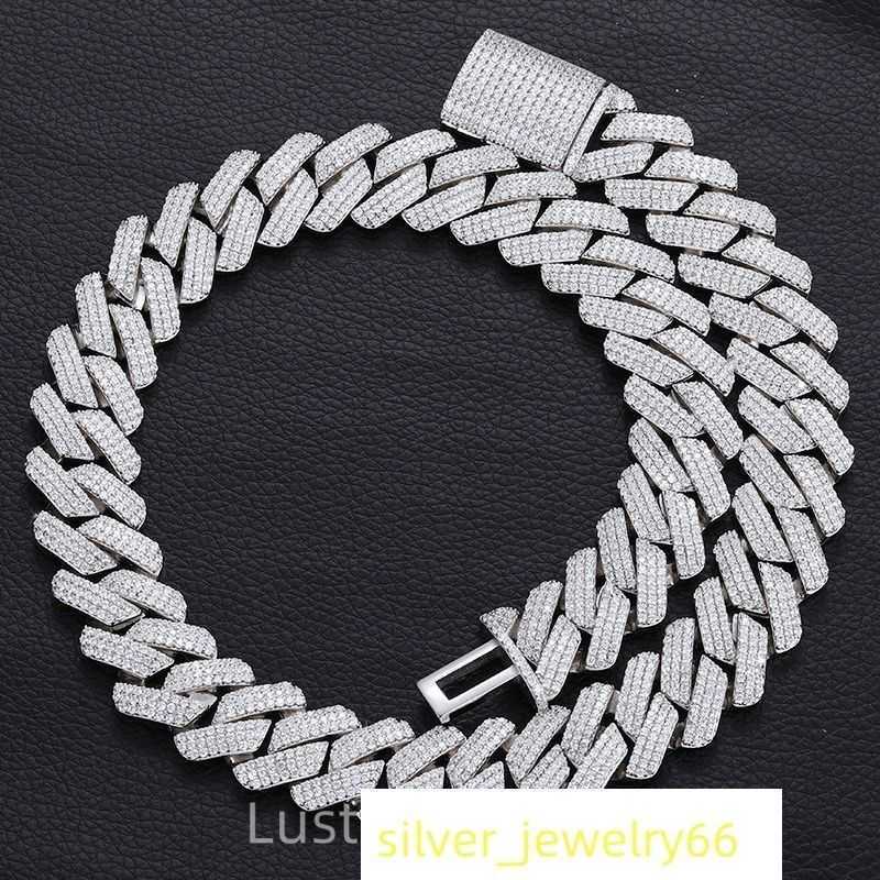 Luster Super Cool Hip Pop High Quality S925 Silver 20mm Width Three Line Paving Moissanite Cuban Link Chain for Men