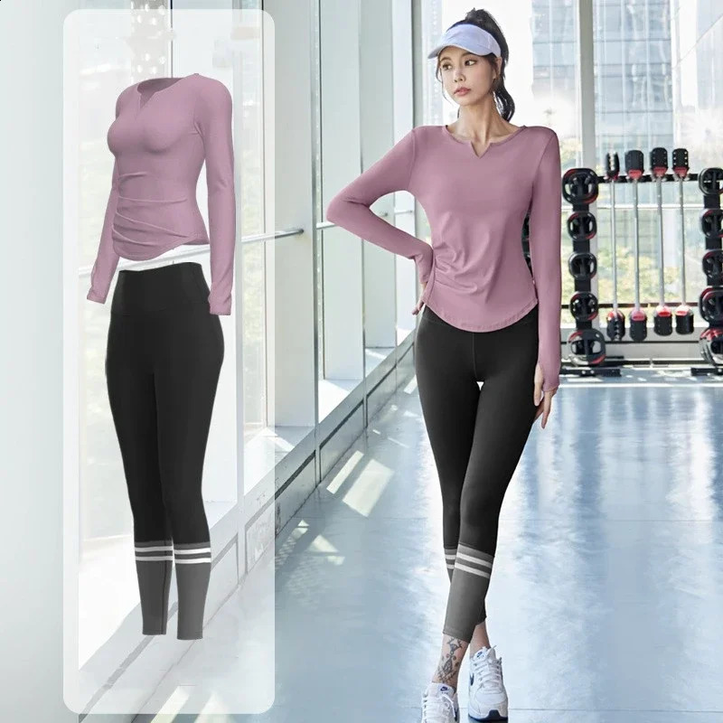 Women Workout Clothing Gym Yoga Set Fitness Sportswear Pants Sports T-shirt Seamless Leggings Active Wear Outfit Suit 250219