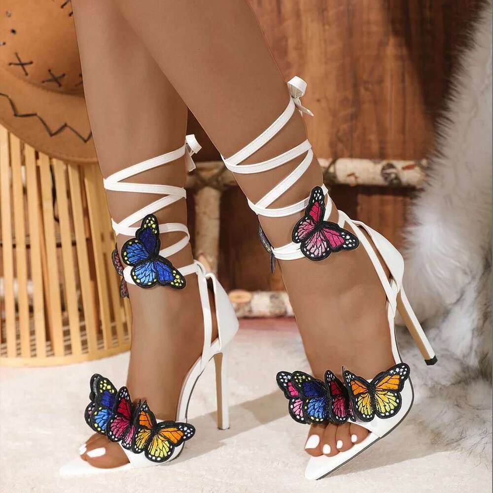Open Toe Ankle Cross-tied Women Sandals Fashion Sexy Butterfly-knot Thin High Heels Stripper Shoes atillas De Mujer