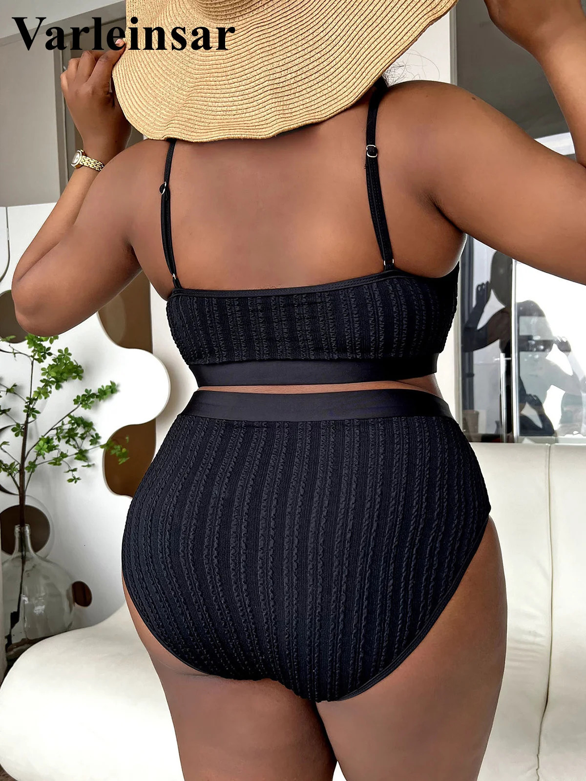 0XL 4XL Ribbed Bikini Large Size Swimwear Plus Women Swimsuit Female Twopieces set Bather Bathing Suit Swim V4987 250219