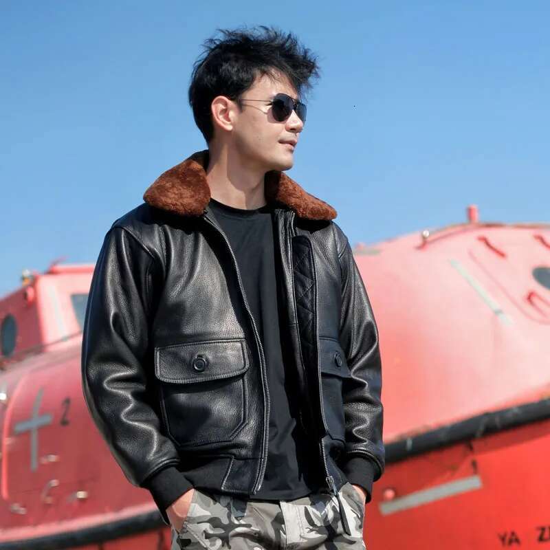 Dark Brown Winter Pilot Jacket Men Military Style Europe Size Genuine Natural Thick Cowhide G1 Flight Leather Coat