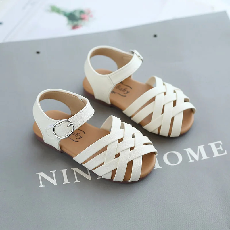 Girls Summer Sandals Baby Girl Toddler Kids Shoes Sweet Princess Soft Childrens Beach Rome Sandals Woven Cut-outs Toe-capped 250219