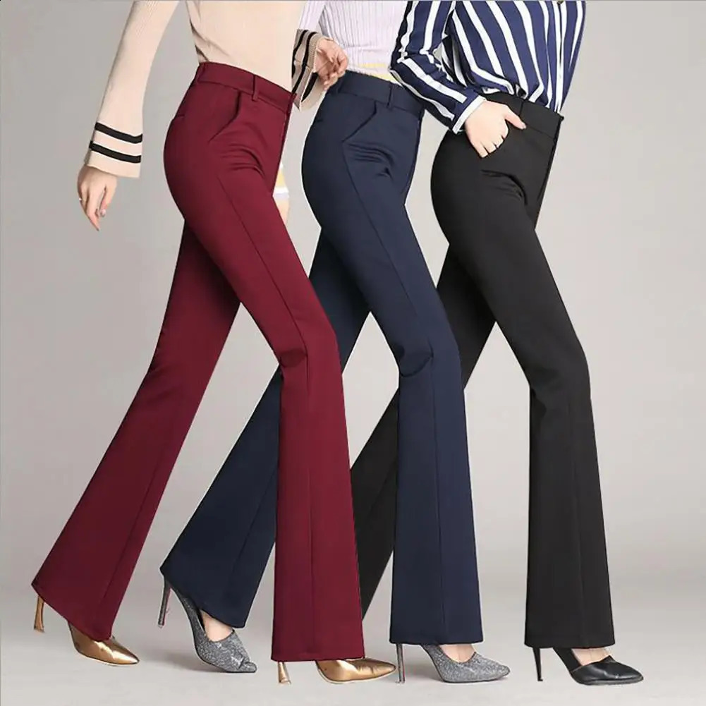 Korean Fashion Simplicity Women Flare Pants High Waist Slim Long Trouser Elegant Office Lady Vintage Straight Suit 250217