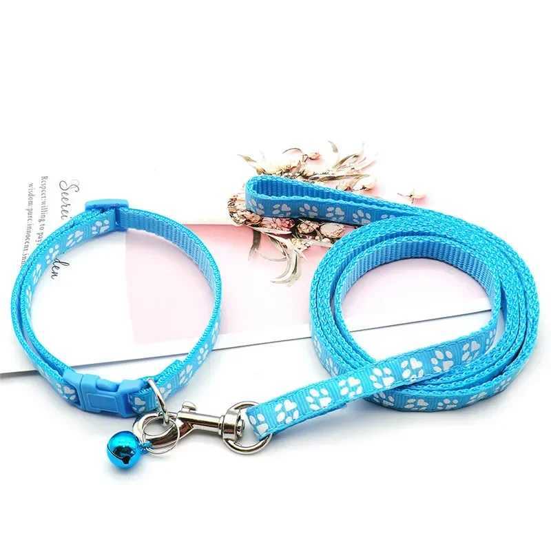 Cute Dog Paw Print Pet Traction Rope Puppy Collar Set Multiple Colors Adjustable Puppy Cat Accessories Pet Supplies 1.2MXJ250218