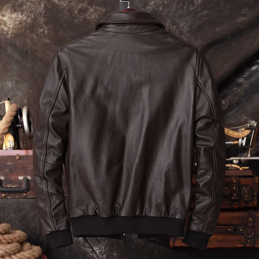 Bomber A2 Pilot Genuine Jacket Men Warm 100% Cow Leather Air Force Coat Dark Brown Men's Cowhide Motorcycle Jackets