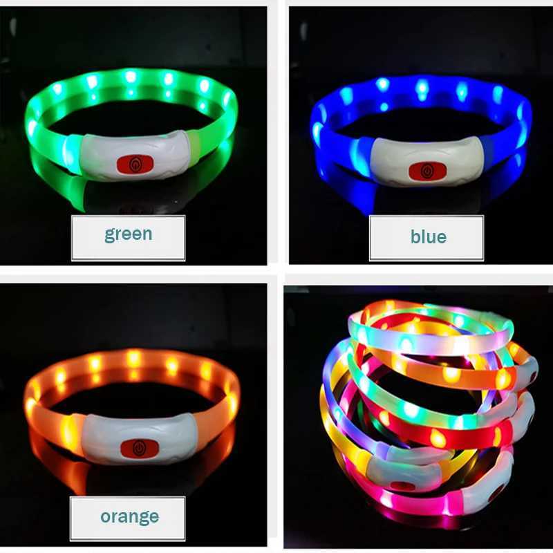 Silicone Led Dog Collar Usb Rechargeable Luminous Dog Collar Anti-Lost/Car Accident Safety Pet Light Collar for Dog Accessories W250219