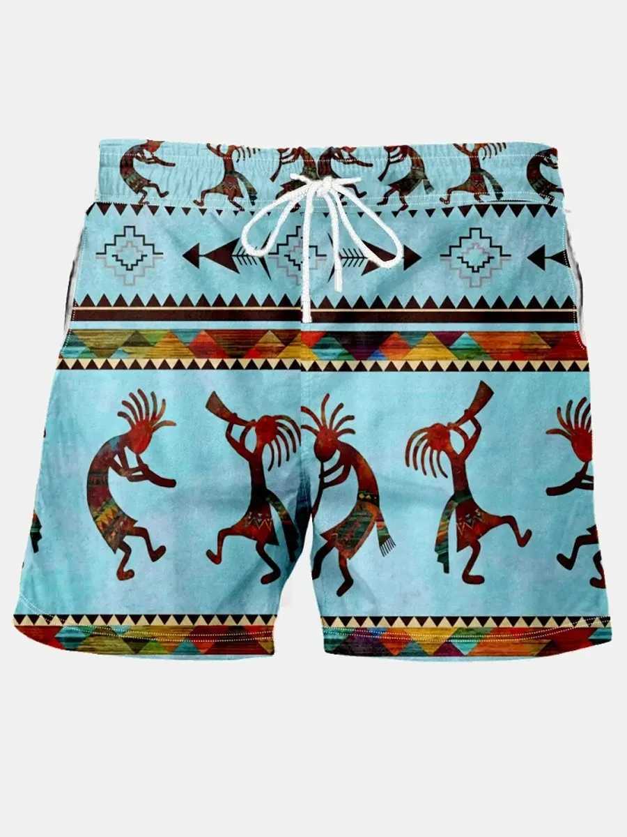 Men's Shorts Summer New Mens Shorts Swimming Pants Drawstring Retro Fashion Print Holiday Beach Holiday Hawaiian Micro Elastic Shorts z250219