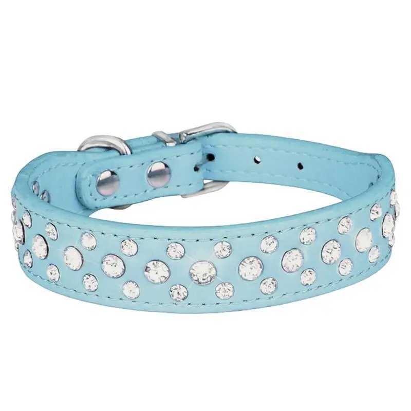 Pet Rhinestone Collar Three Rows Bling PU Leather Dog Collar Pet Dog Cat Puppy Collar Adjustable Dog Collars For Pets Dogs CatsXJ250218