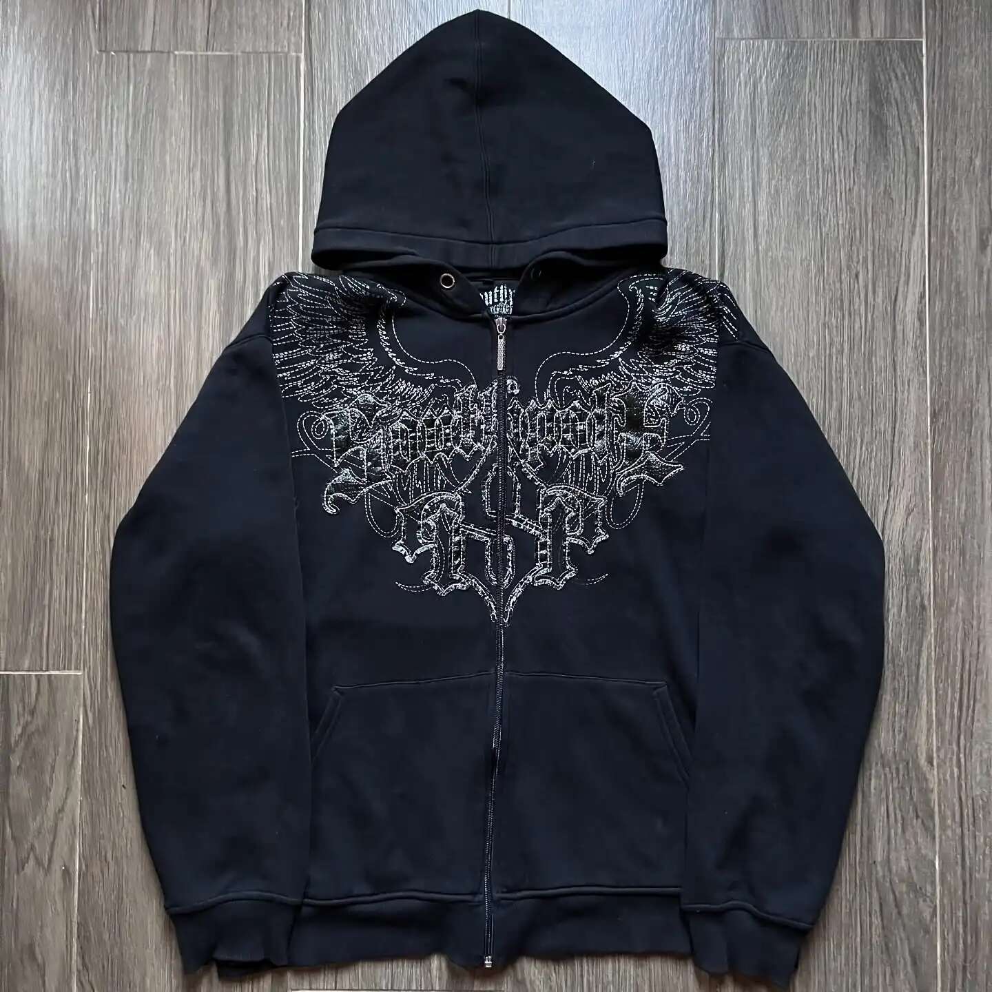 Haruku Gothic Pattern Printed ing Retro Hoodie Y2k Long Sleeve Jacket Hip Hop Punk Casual Loose Sweatshirt