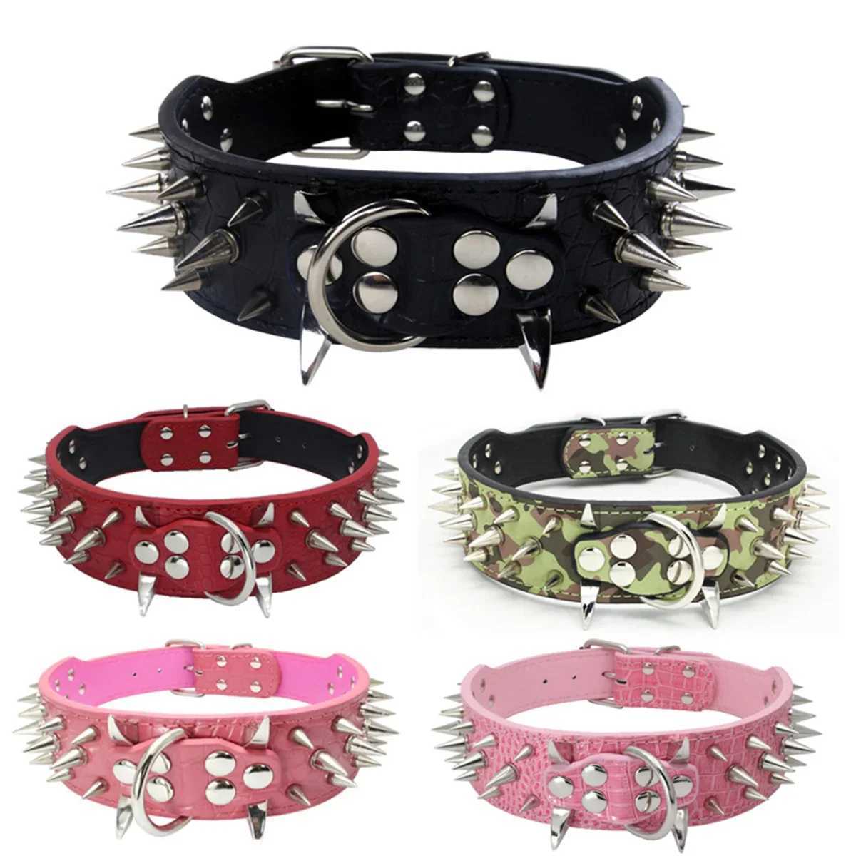 Spiked Dog Collar and Leash Set Rivet Leather Dog Collar Adjustable Dog Collar for Outdoor WalkingXJ250218