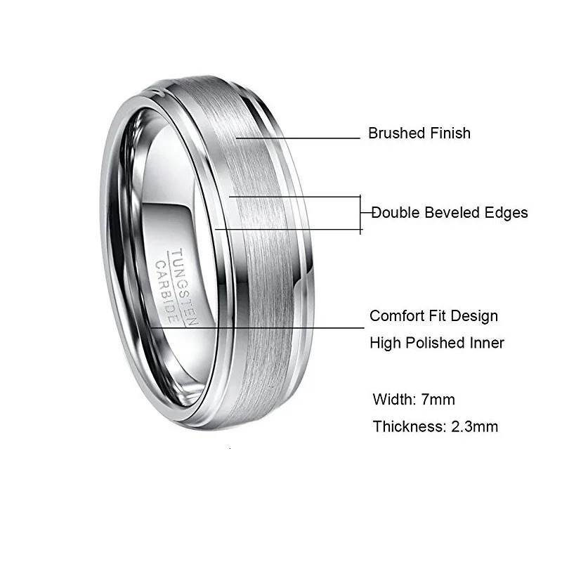 NUNCAD Fashion Simple Mens 7mm Tungsten Carbide Ring Matte Finish Wedding Engagement Band Size 6 to 14 T022R 250218