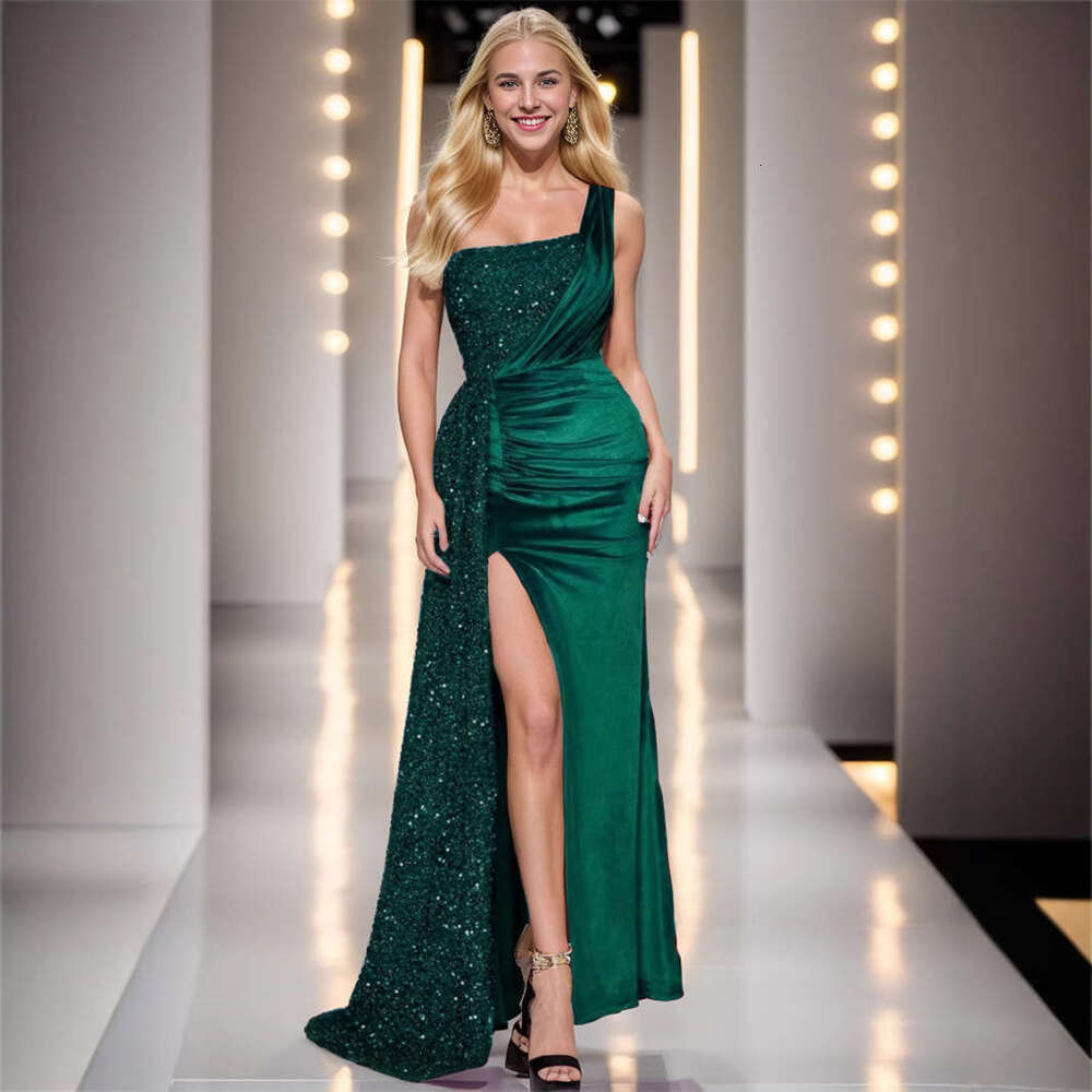 European and American light feeg fish tail high-end banquet host single shoulder evening dress women's 2025 temperament versatile new trend cloth