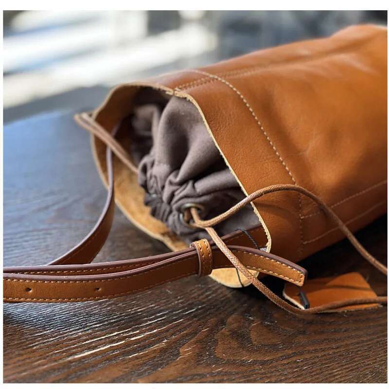 Genuine Leather Women Shoulder Bags Female Small Patchwork Bag 2024 New Drawstring Pockets Money Purse Designer