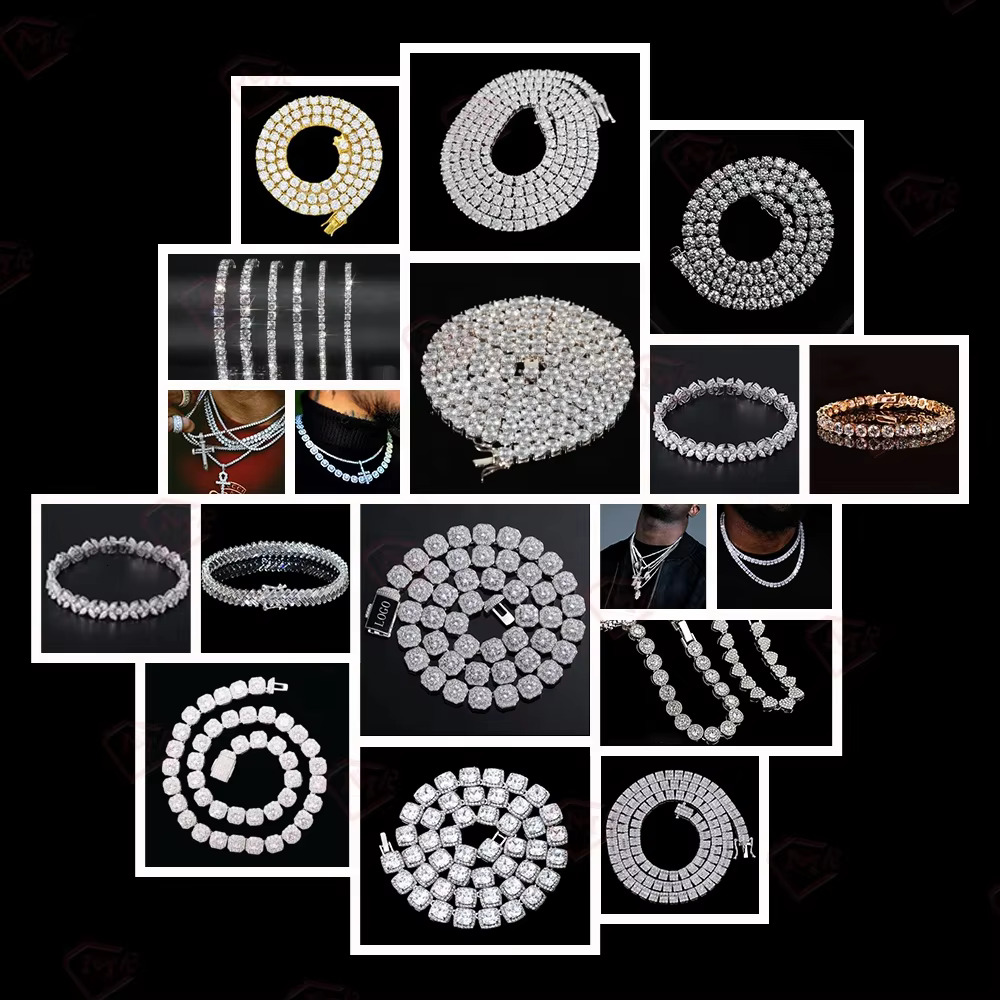 In Stock 3mm Necklace White Gold Iced Out Tennis Sliver Moissanite Chain