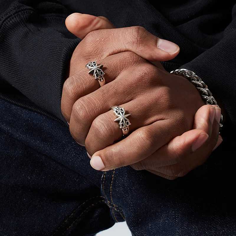 Retro Six Point Star Ring For Men Silver Color Punk Gothic Adjustable Open Ring Rock Handmade Unisex Jewelry Accessories GiftXJ250219