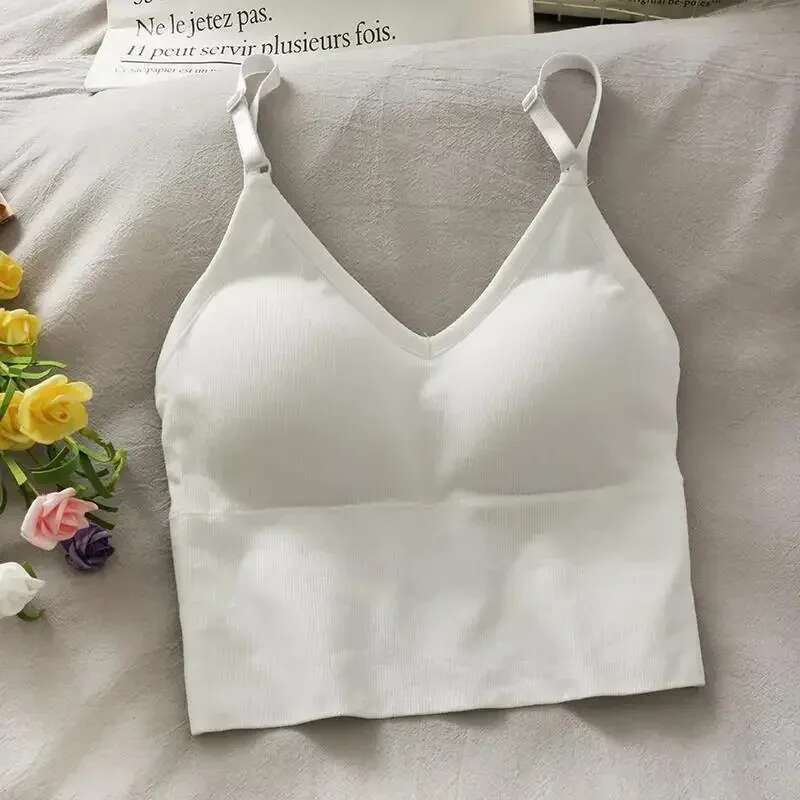 Sexy Vest Womens Tops Sexy Tank Built In Bra Solid Color Camis For Women Crop Top Off Shoulder Sleeveless Camisole New