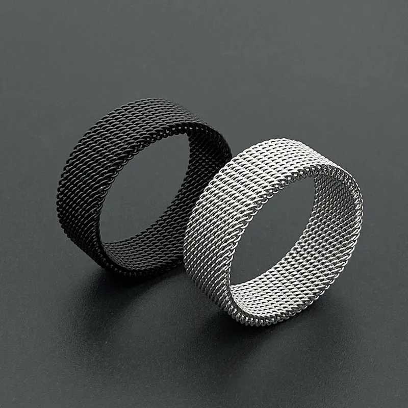 Hot sale width 8MM stainless steel gold black color mesh finger ring fashion jewelry for men and women Size 7-10# drop shippingXJ250219