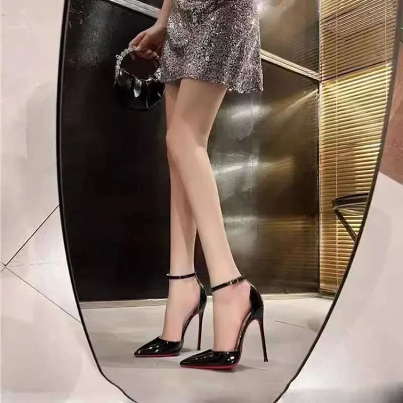 Patent Leather Women Ankle Strap D'orsay Stiletto Pumps Pointed Toe Sexy High Heel Shoes 8cm 10cm 12cm Customize #ddmykukumalu