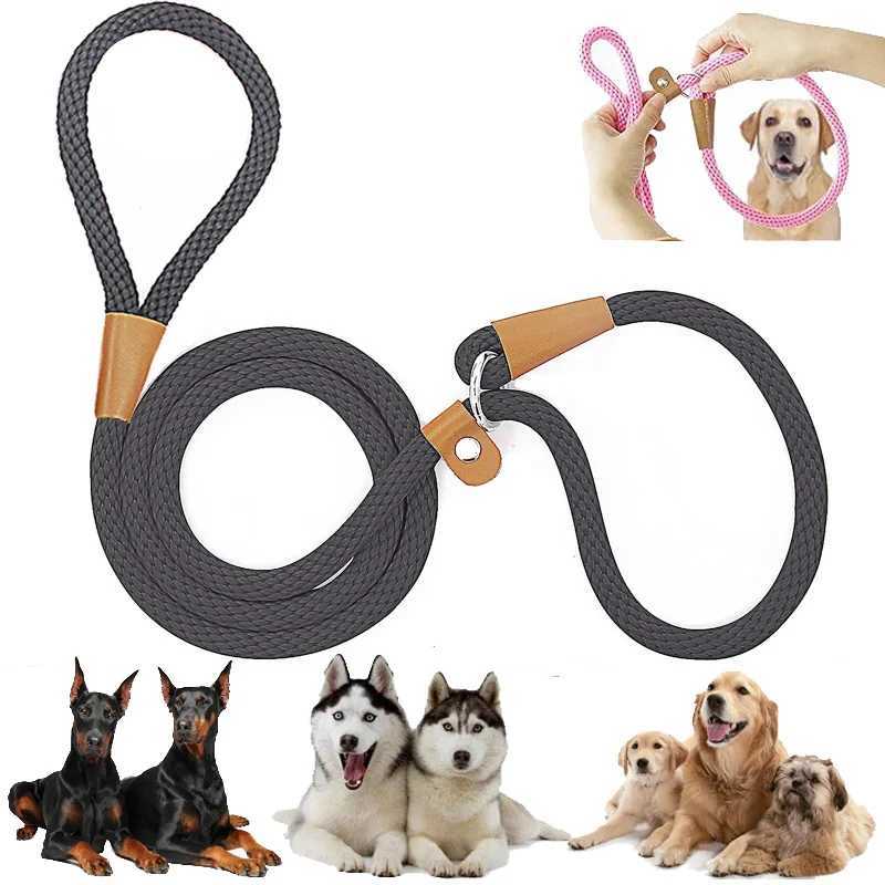 Dog Collar Slip Lead Dog Leash Nylon Solid Rope Leash Adjustable No Pull Training Dog Leash Medium And Large Dogs Pet LeashesXJ250218