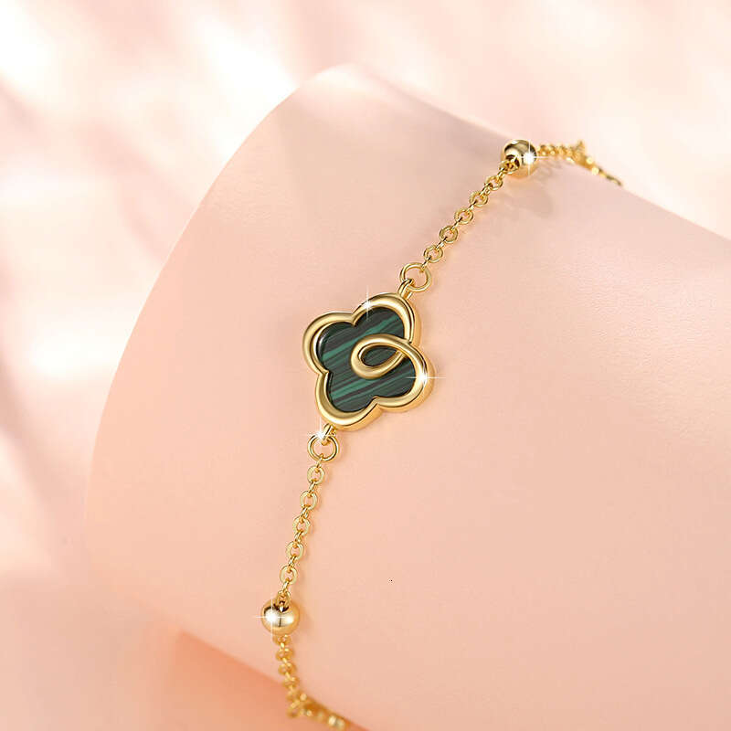 Lucky Four leaf Grass Sterg Sier Women's Fashion Versatile wer Bracelet Qixi ins Style Malachite Handwear