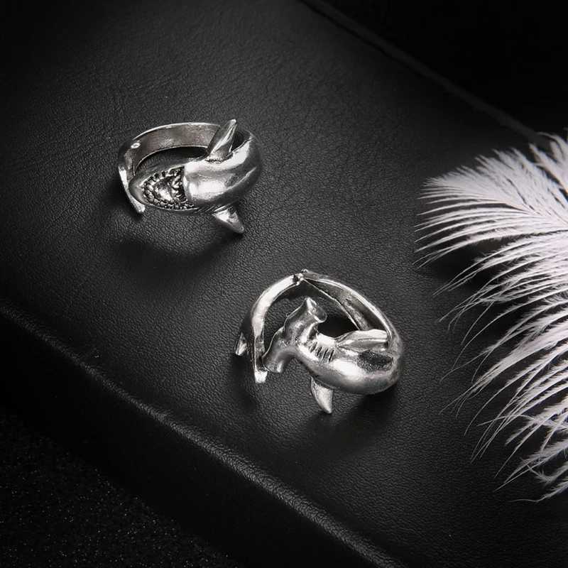 Q0KE 2x Punk Style Shark Rings White Shark Hammerhead Shark Rings Adjustable Opening Metal Ring Jewelry Decor for Women MenXJ250219
