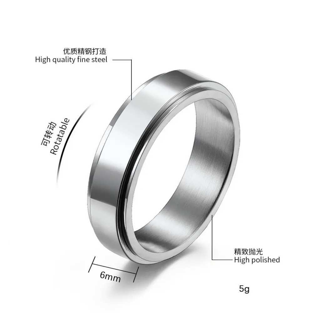 Anxiety Fidget Spinner Stainless Steel Rings Simple Black Titanium Steel Ring for Fashion Men Women Anti Stress Jewelry GiftXJ250219