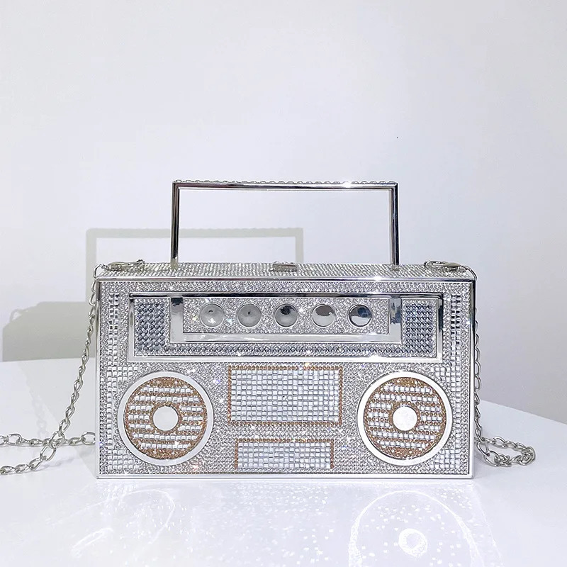 y ner Full Diamond Evening Clutch Bag Ladies 3D Rhinestone Radio Handbag Fashion Party Shiny Crystal Shoulder 250218