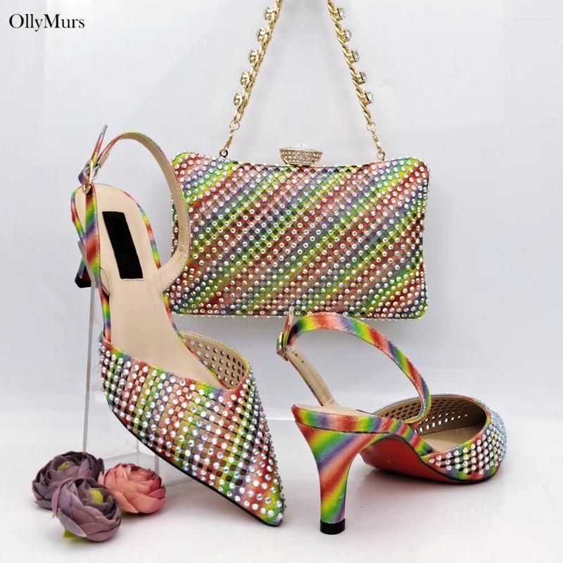 Orange Stone-Embellished Italian Dress Shoes & Bag Set For Weddings - PU Leather New Hot High Heels