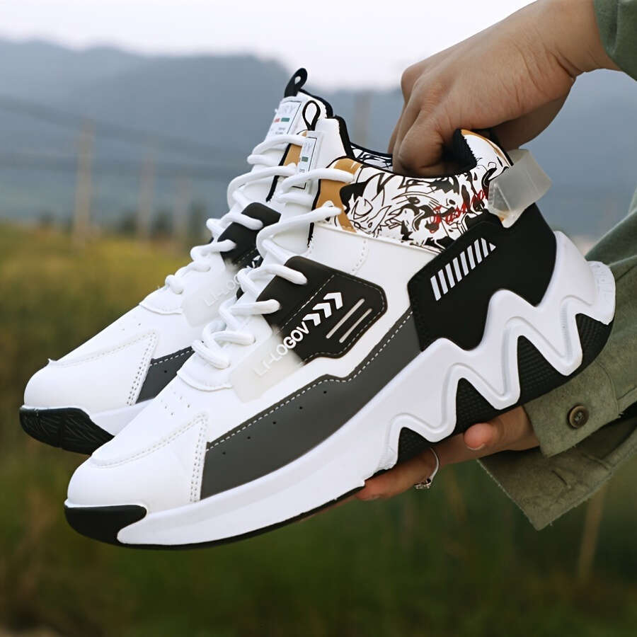 fashionable high top running cartoon pattern, casual style, comfortable non slip lace up sports shoes, PU upper, fabric ing, rubber sole, run ning,