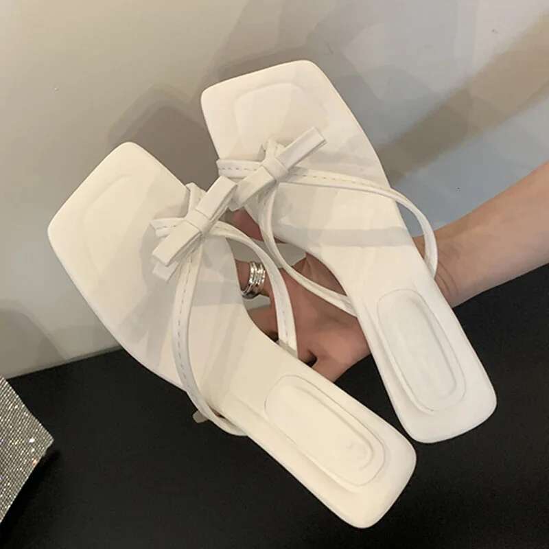 Summer Satin Butterfly-knot Clip Toe Women Slipper Sandals Thin Low Heels Party Dress Slides Ladies Shoes