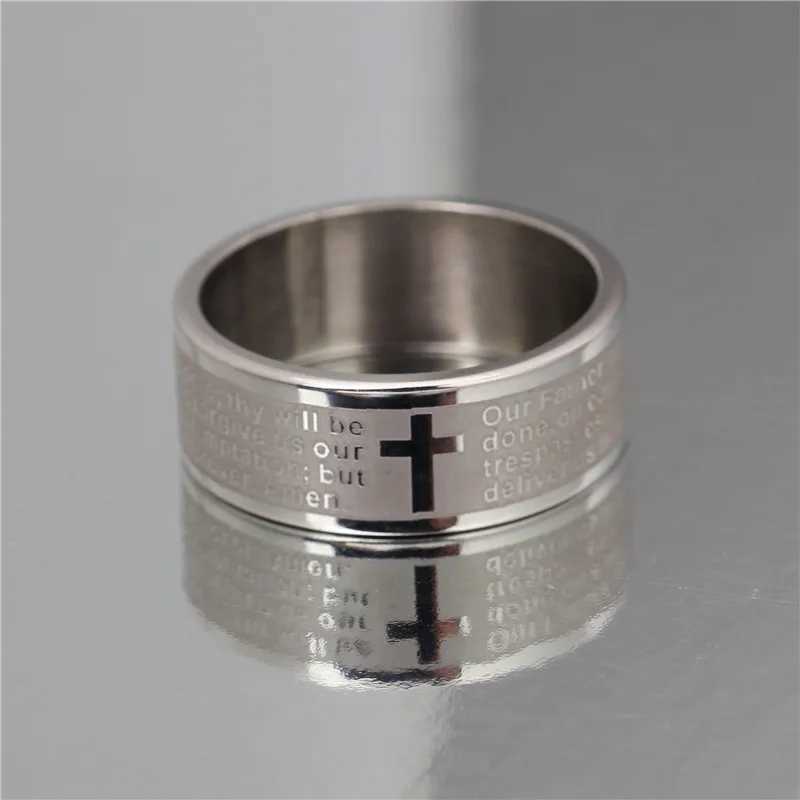 English Titanium Steel Christian Cross Bible Ring for Men and Women Personalized Ring Customize Ring Engraved RingXJ250219