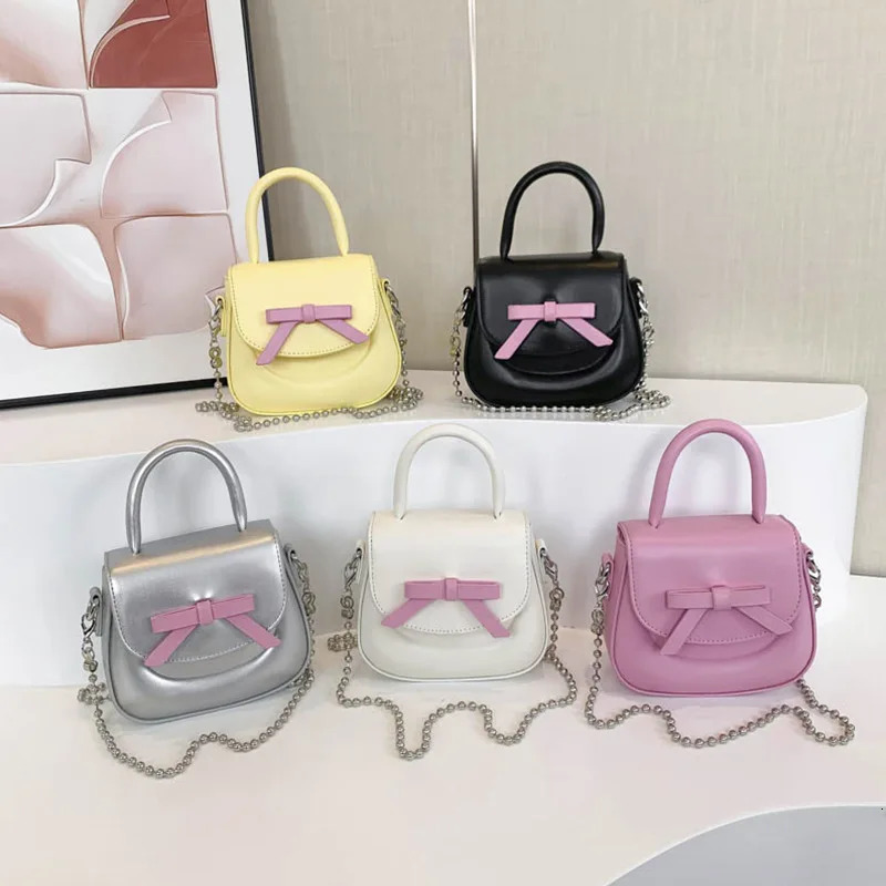 Sweet Bow Children Small Shoulder Bags Lovely Girls Mini Crossbody Bag Cute Princess Candy Color Coin Purse Chain Handbags 250219