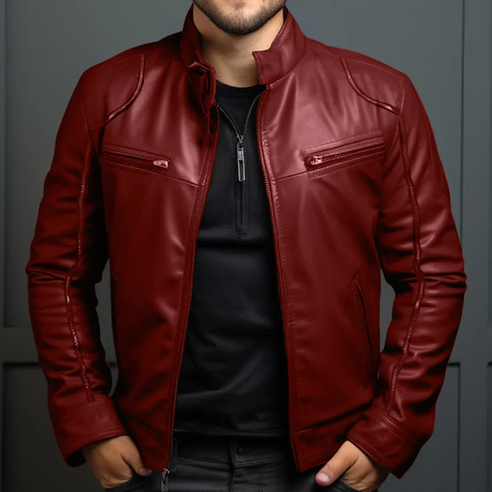 Spring Mens Clothing Motorcycle Leather Jacket Teenagers Stand Collar Punk Coat Men 250210