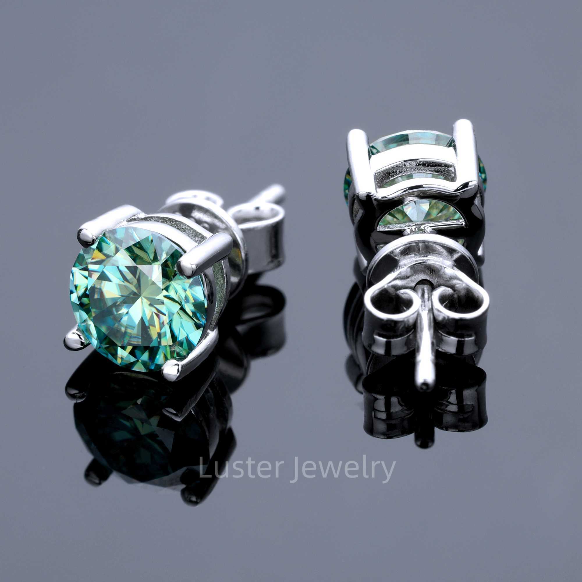 Luster Solitaire 6.5mm Round VVS Green Moissanite Fashion Jewelry High Quality 925 Silver Women Moissanite Stud Earring for Girl