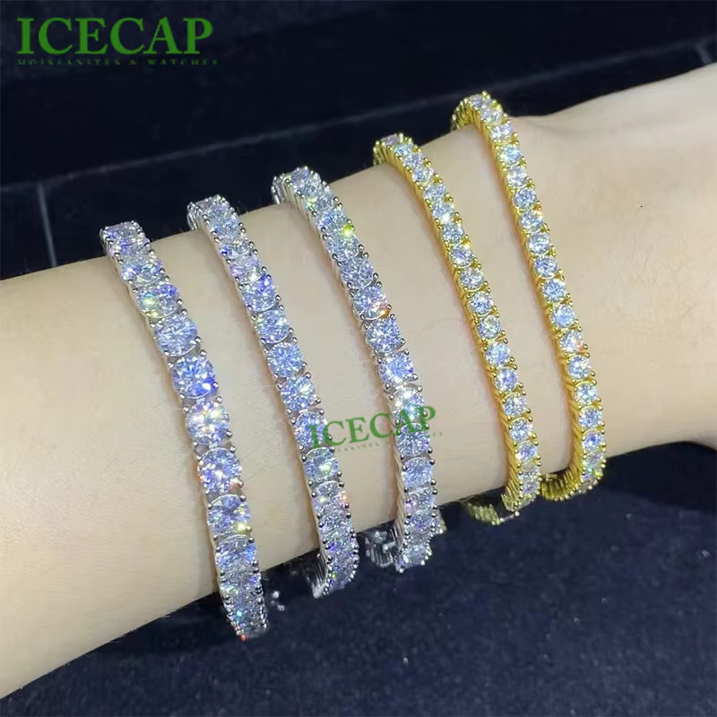 Fine Jewelry Moissanite Round Cut VVS Mossanite Sier Dia Tennis Chain Necklace Ice Hiphop k Men Gift