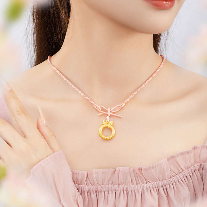 Princess on the run, 999 sier women's sweet and cute style, hand woven necklace, ins, light bow pendant