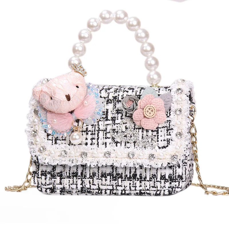 Girls bag fashion pearl handbag cute bear personality princess crossbody bag bags for girls bags 250219