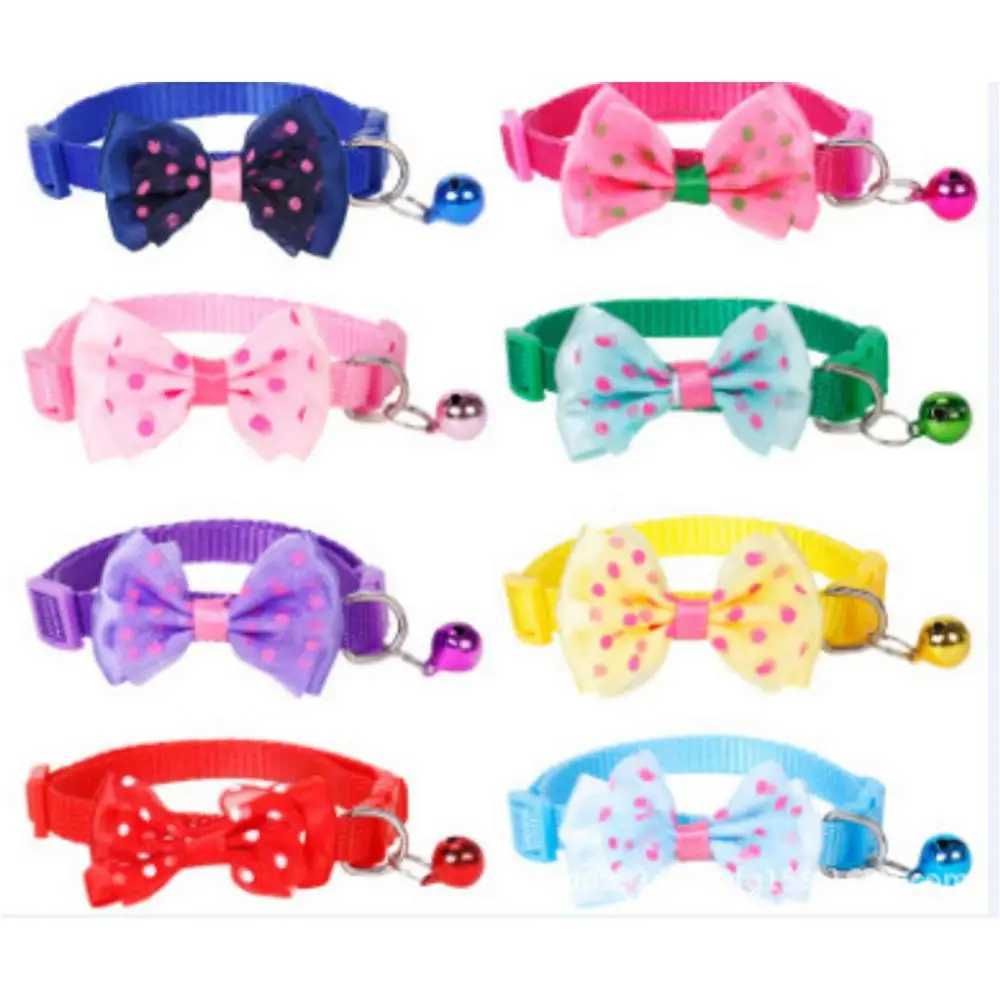 Pet Collar Adjustable Durable Cat Collars Cute Bow Kitten Necklace Soft Bell Puppy Lead Pet Product Dog Supplies Cat Accessories W250219