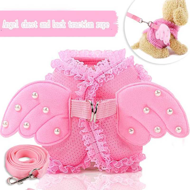 Dog Harness Wings Angel Breathable Mesh Leash Chihuahua Puppy Chest Collar mascotas Outdoor Walk Training Accessories dog wingsXJ250218