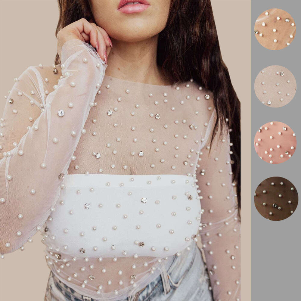 Spring/Summer Hot selg Bubble Bead Dia Perspective Mesh Top Women's 2025 New Casual Fashion Trendy Clothing