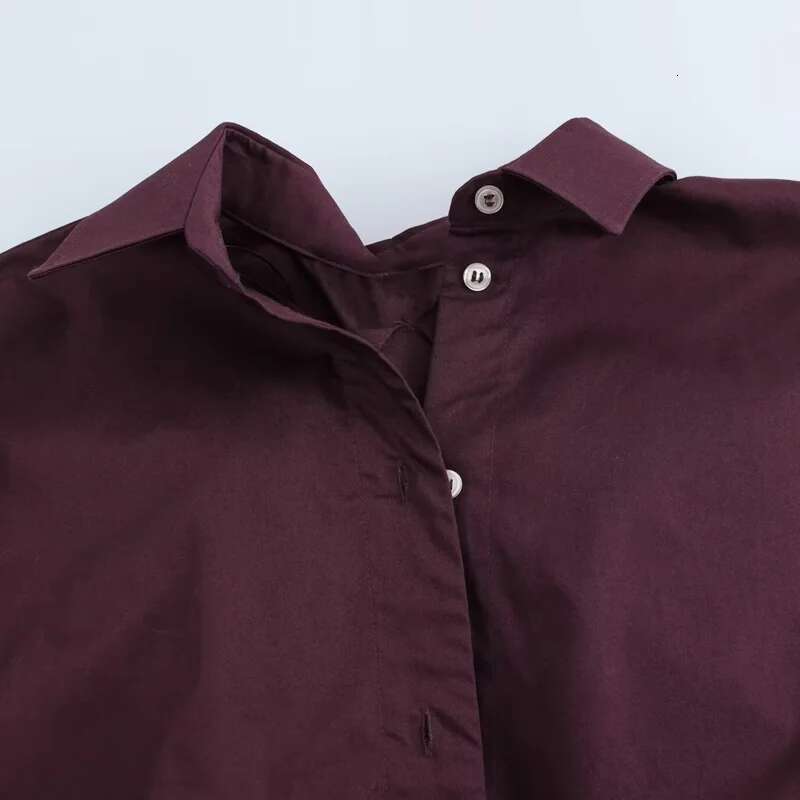 TRAF 2024 Woman Shirts & Blouses Women Bury Oversized Shirt Long Sleeve Frill Elegant Ruffle Loose Fit Blouse