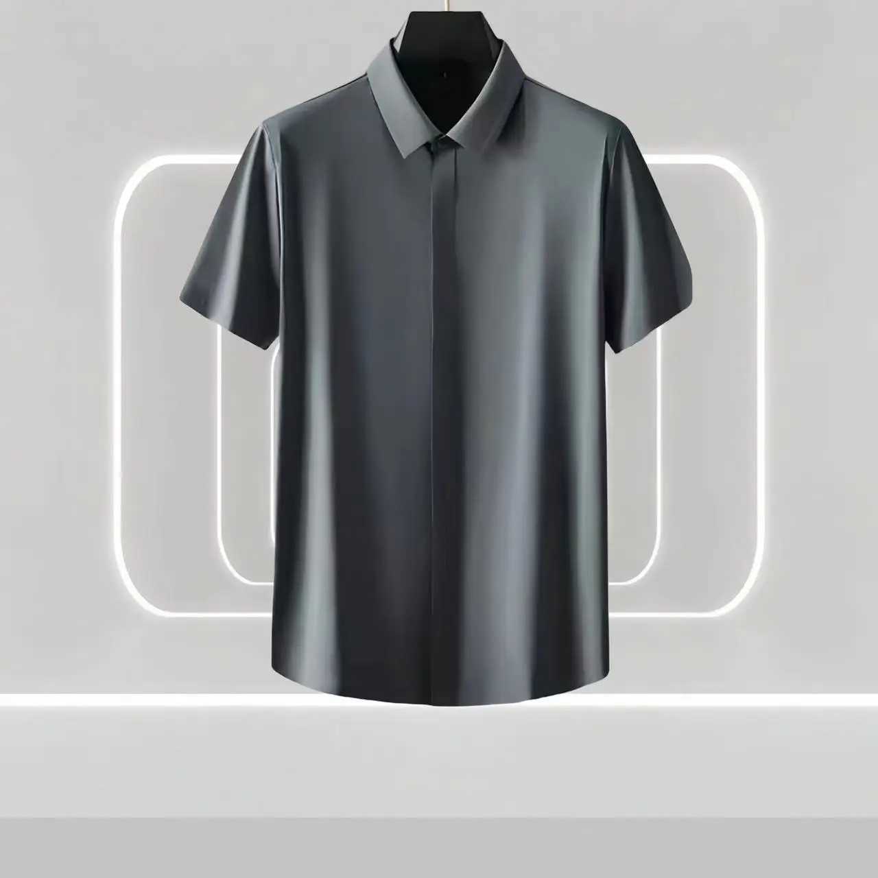 2024 Summer New Mens High end Business No iron Light Luxury Imitation Ice Silk Short sleeved Shirt Set Gentleman Style SetXJ250218