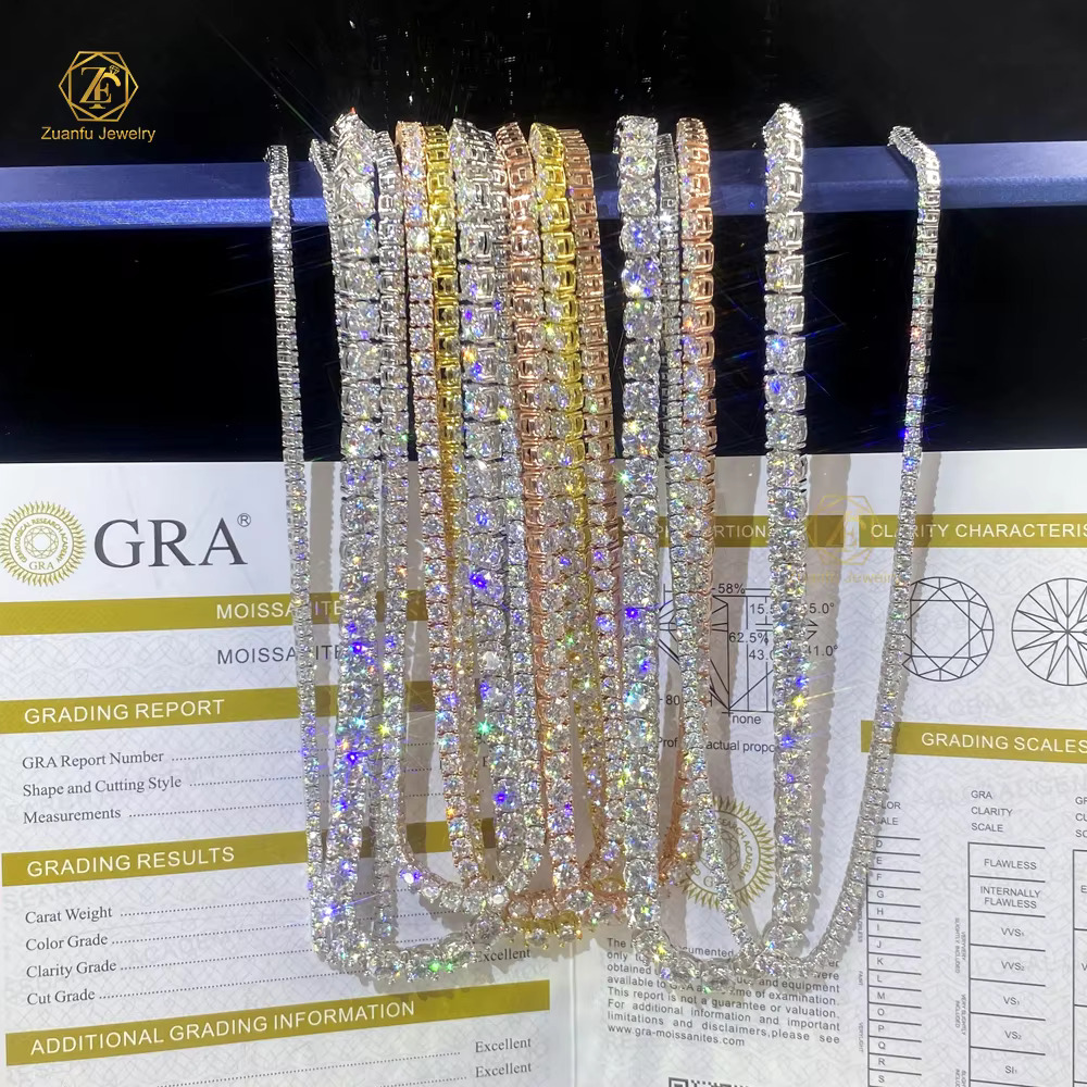 Wholesale Sier Plated White Gold VVS Dia Chain 3mm 4mm 5mm Iced Out Moissanite Tennis Necklace for Hip Hop