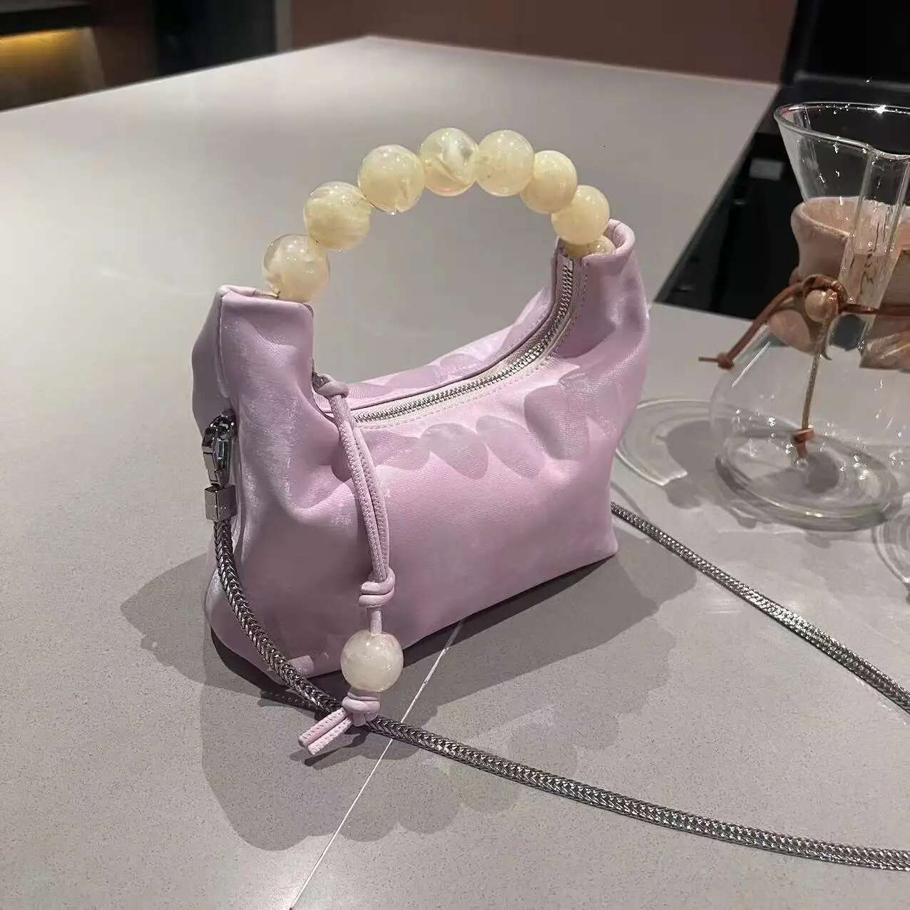2025 New Chinese Style Genuine Leather Pearl Handbag With Retro Texture Crossbody High-End Bag, Women's Chain Bagfd24836794