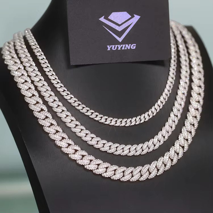 Fast Shipping Moissanite Dia Hip Hop Jewelry Sterg Sier 6mm 9mm 13mm Iced Out 2rows Cuban k Chain Men Necklace