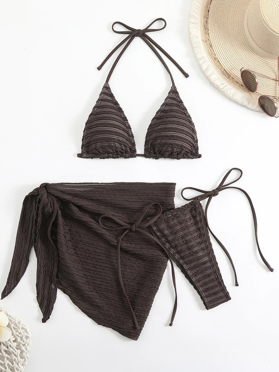 Sexy 3Piece Bikini Womens Swimsuit 2025 Summer Strap Triangle Bottom Set Beach 250219
