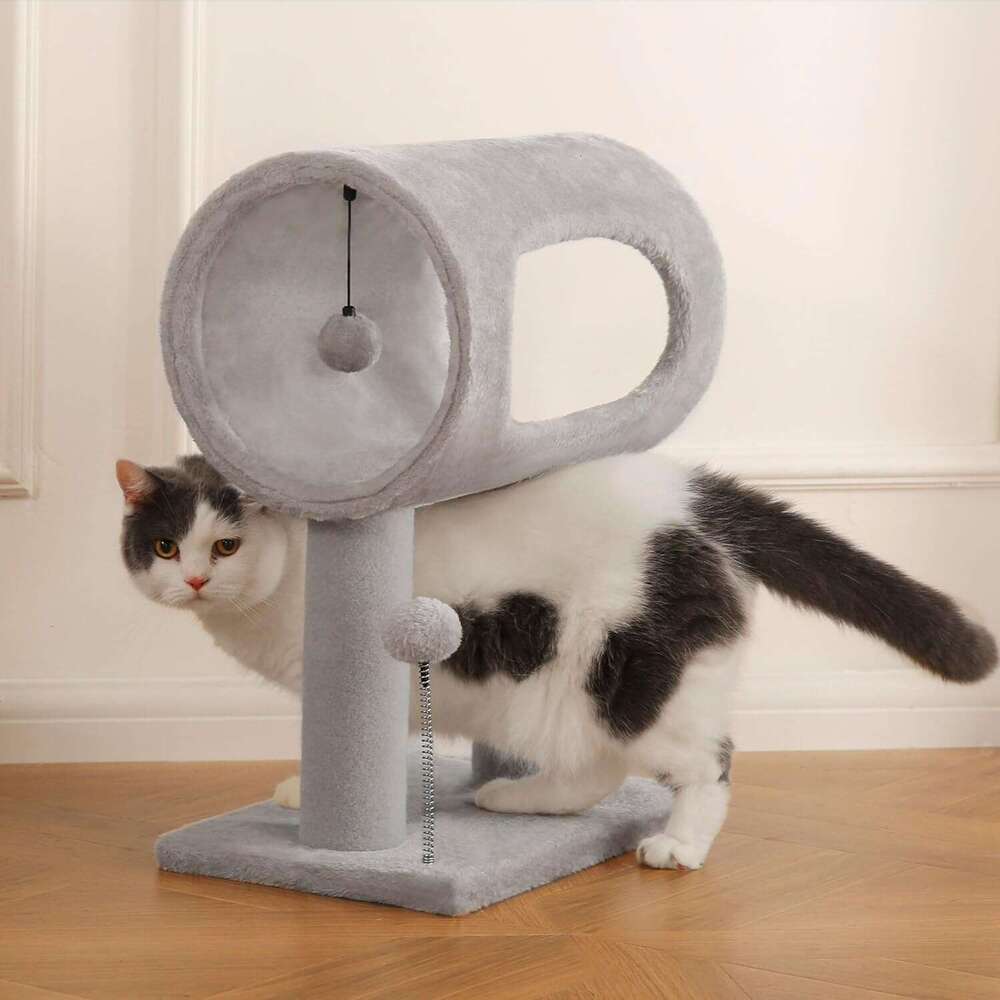 Craft Scratching Post 20.5" Tunnel Bed Carpet Tower Kitten Cat Tree with Hanging Ball for Indoor Cat, Toy, Grey, 3-7days delivery