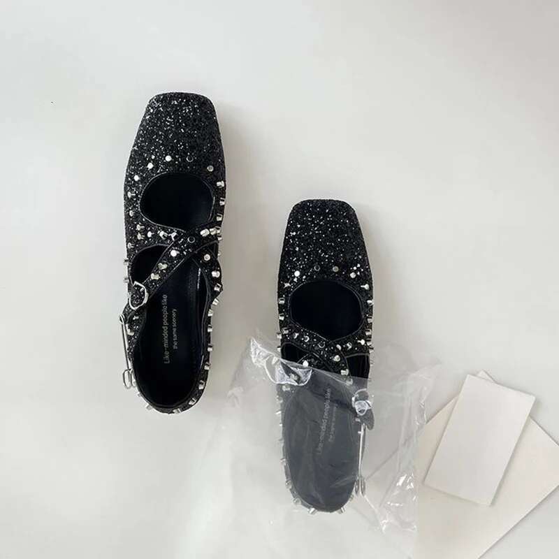 Fashion genuine leather rivet square toe women ballet flats