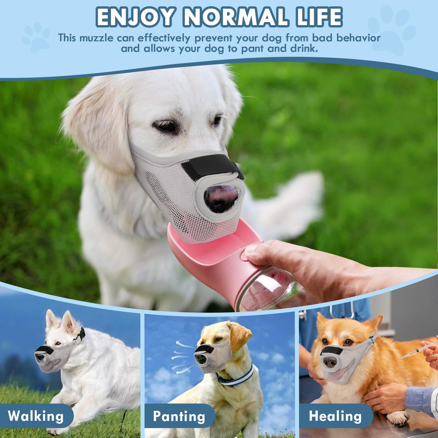 Adjustable Comfort Muzzle for Pets Securely Designed to Block Unwanted Behaviors while Enabling Consumption